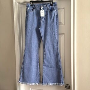 Classic Blue Flare Wide Leg Jeans with 70s Charm